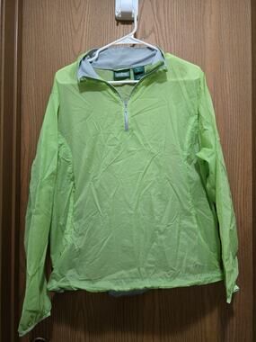 L.L. Bean Women's 1/4 Zip Pullover Lightweight Windbreaker Jacket Lime Green L